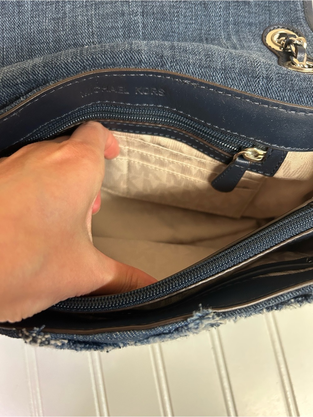 Michael Kors Small Denim Chevron Bag - Picture 8 of 11